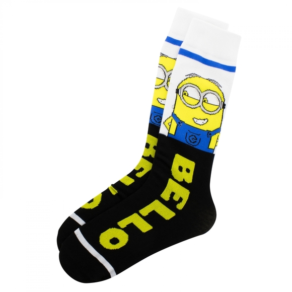MINION Blue, Black and Yellow BELLO Cartoon Character Crew Socks 6-12 / 10-13 - Picture 1 of 5